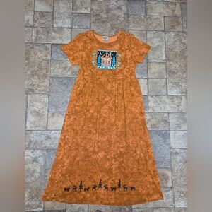 Cactus Bay Orange Maxi  Dress with Forest Cabin Design Size Medium